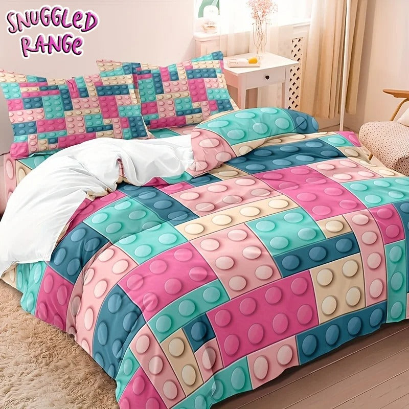 2/3pc Colourful Building Block Design Duvet Set - T.O.M.S Direct