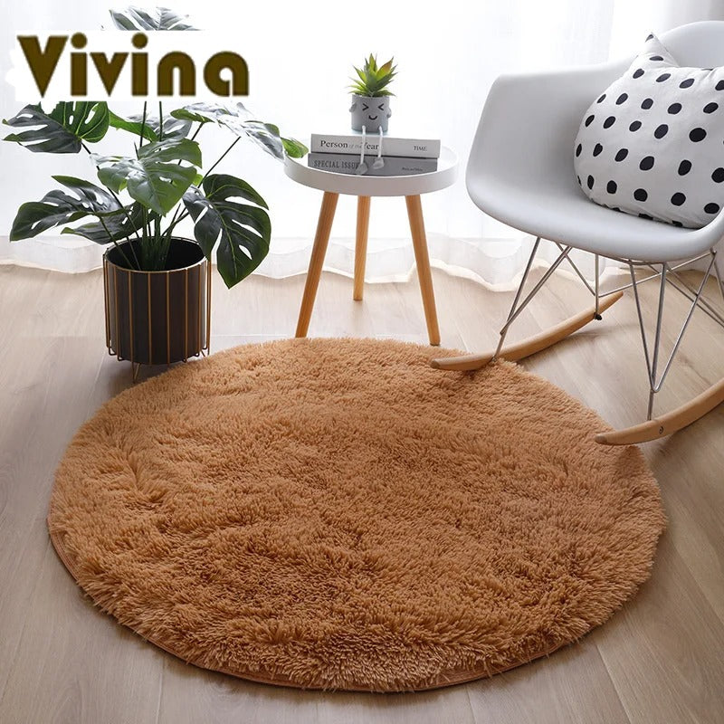 Vivina Round Plush Solid Colour Plush Rug Various Colours & Sizes - T.O.M.S Direct