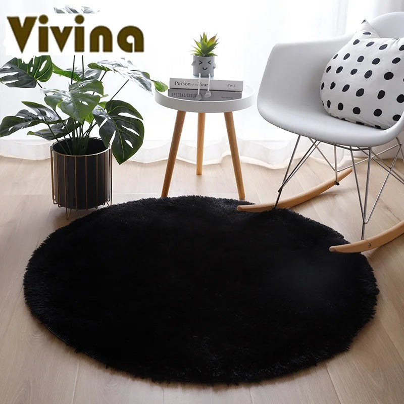 Vivina Round Plush Solid Colour Plush Rug Various Colours & Sizes - T.O.M.S Direct