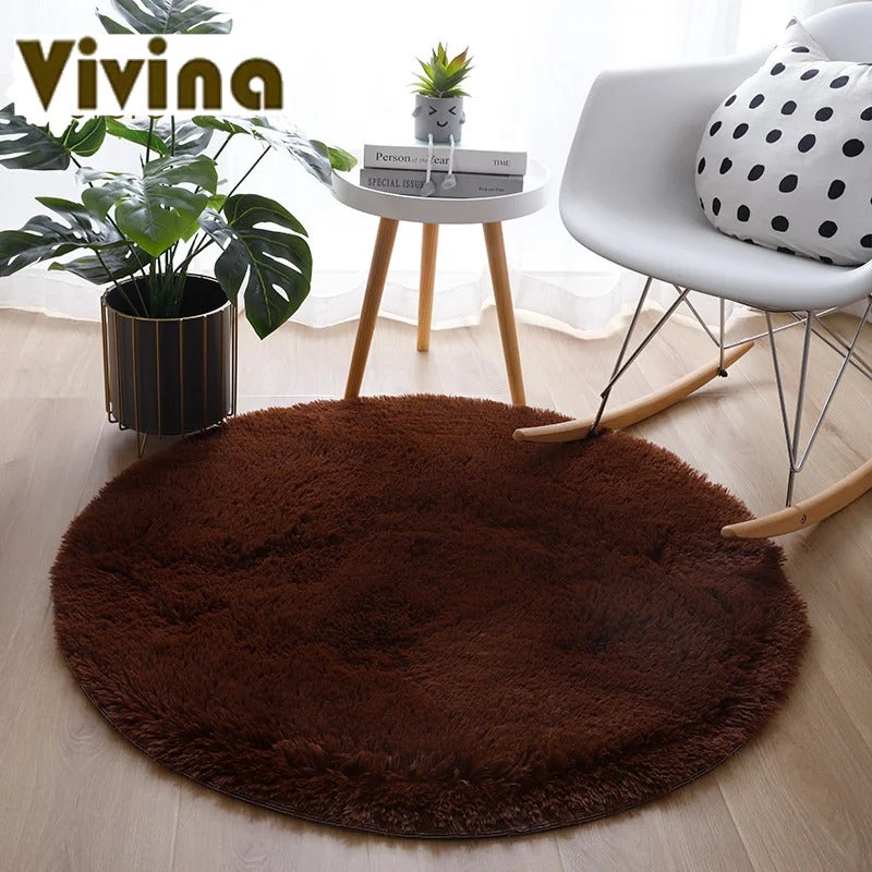 Vivina Round Plush Solid Colour Plush Rug Various Colours & Sizes - T.O.M.S Direct