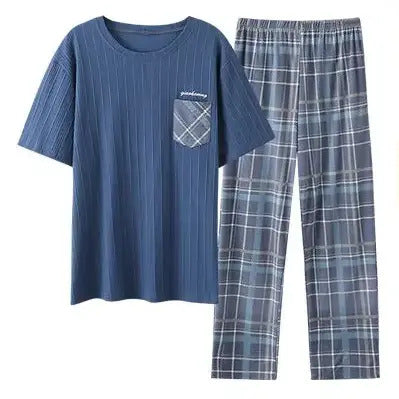 2pc Blue Plaid Cotton Pyjama Set - T.O.M.S Direct