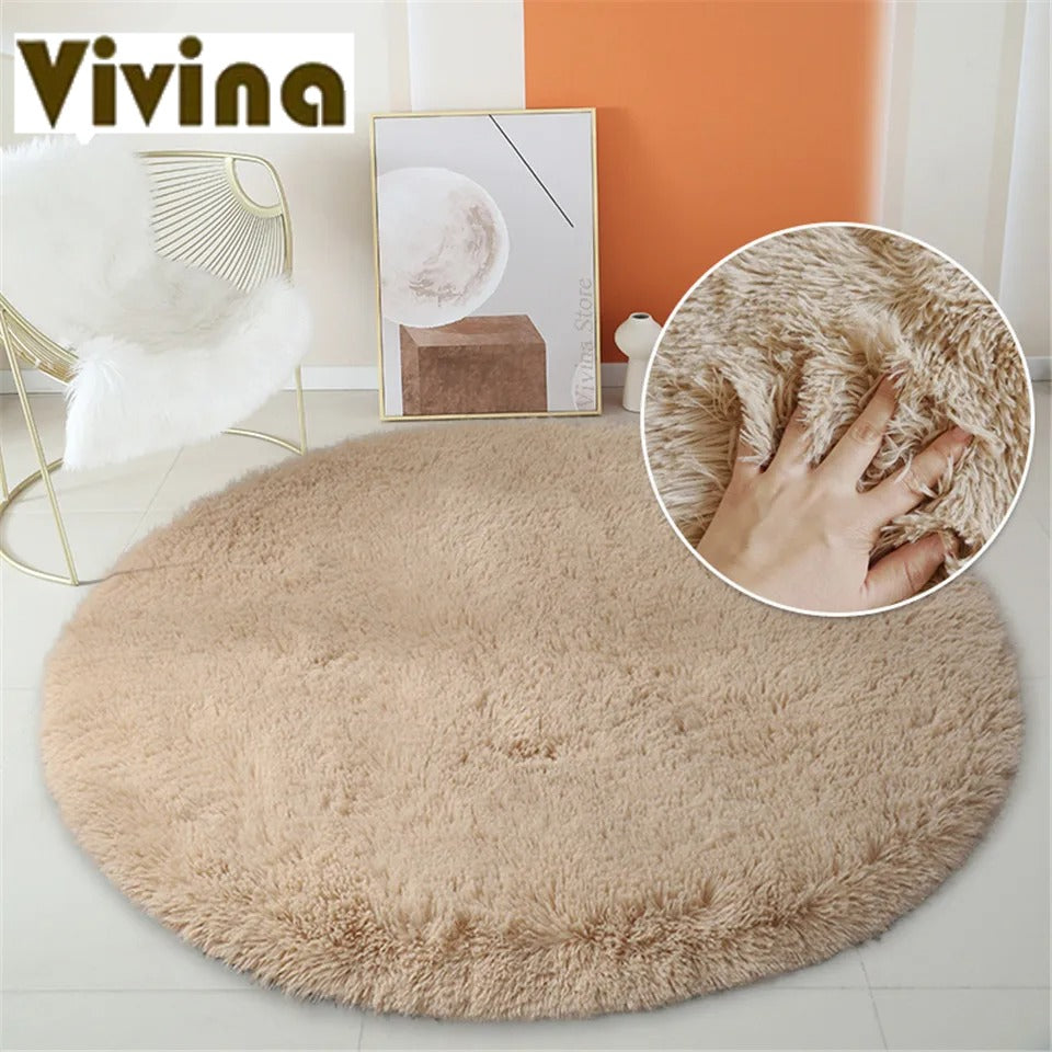 Vivina Round Plush Solid Colour Plush Rug Various Colours & Sizes - T.O.M.S Direct