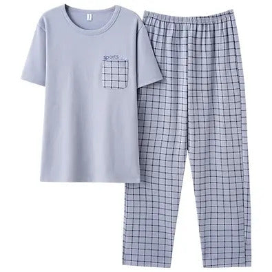 2pc Grey Sports Checked Cotton Pyjama Set - T.O.M.S Direct