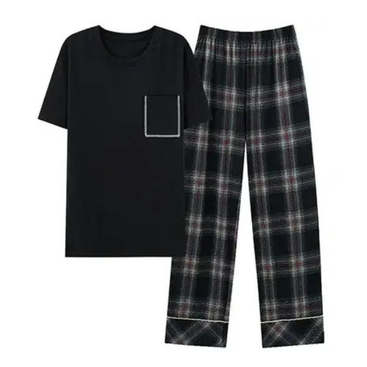 2pc Black Plaid Cotton Pyjama Set - T.O.M.S Direct