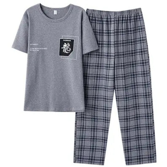 2pc Grey Checked Cotton Pyjama Set - T.O.M.S Direct