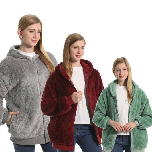 Adults Fluffy Solid Coloured Polar Fleece Hoodies 10 Colours - T.O.M.S Direct