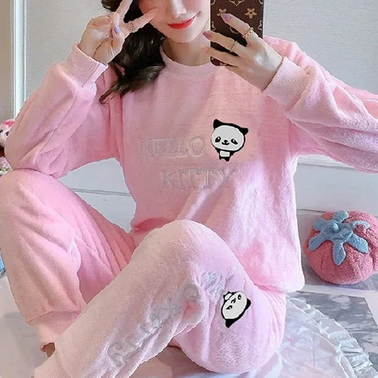 2pc Pink Kitty Polyester Flannel Pyjama Set - T.O.M.S Direct