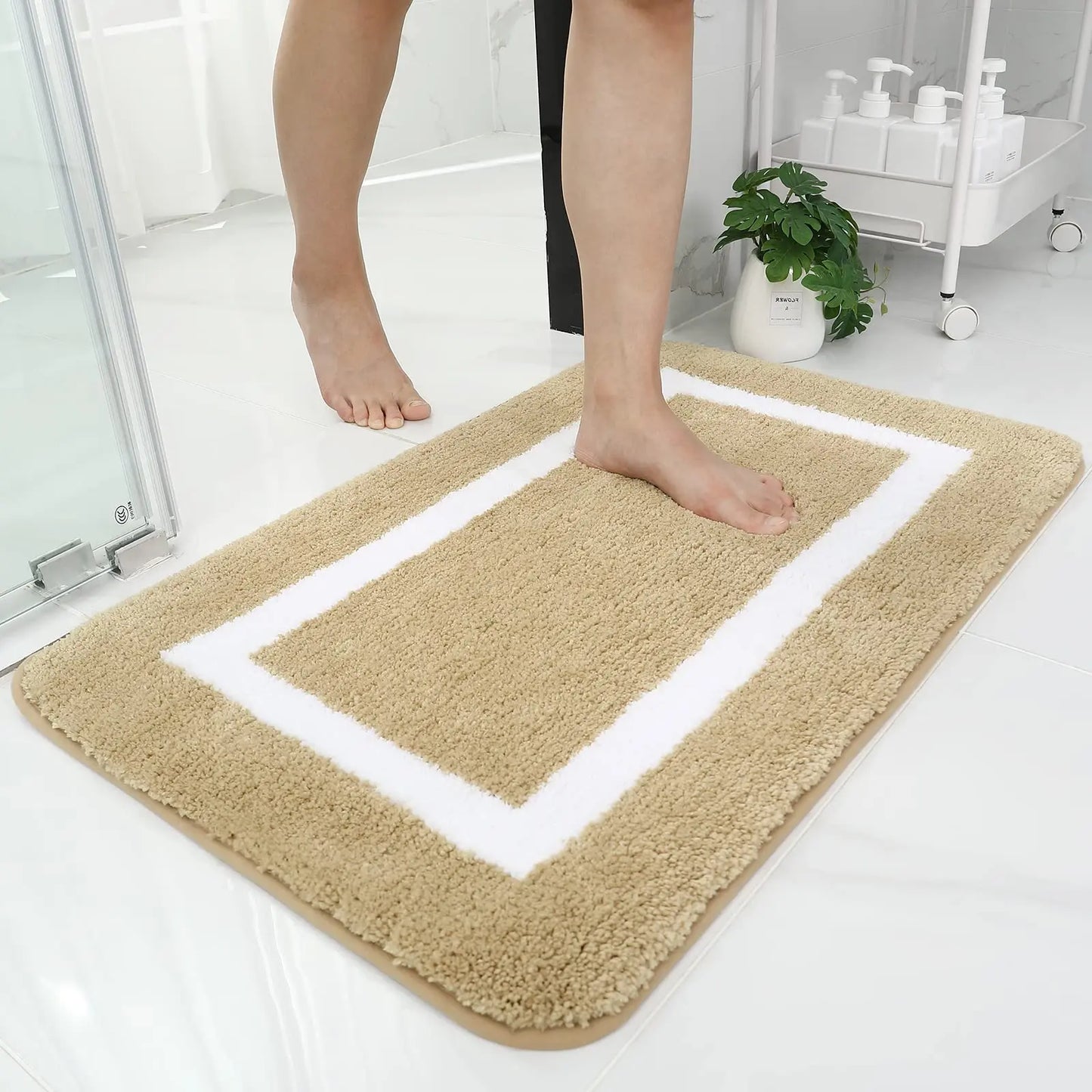 Olanly Soft Plush Non-Slip Bath Rug Frame Design 5 Colours 4 Sizes - T.O.M.S Direct