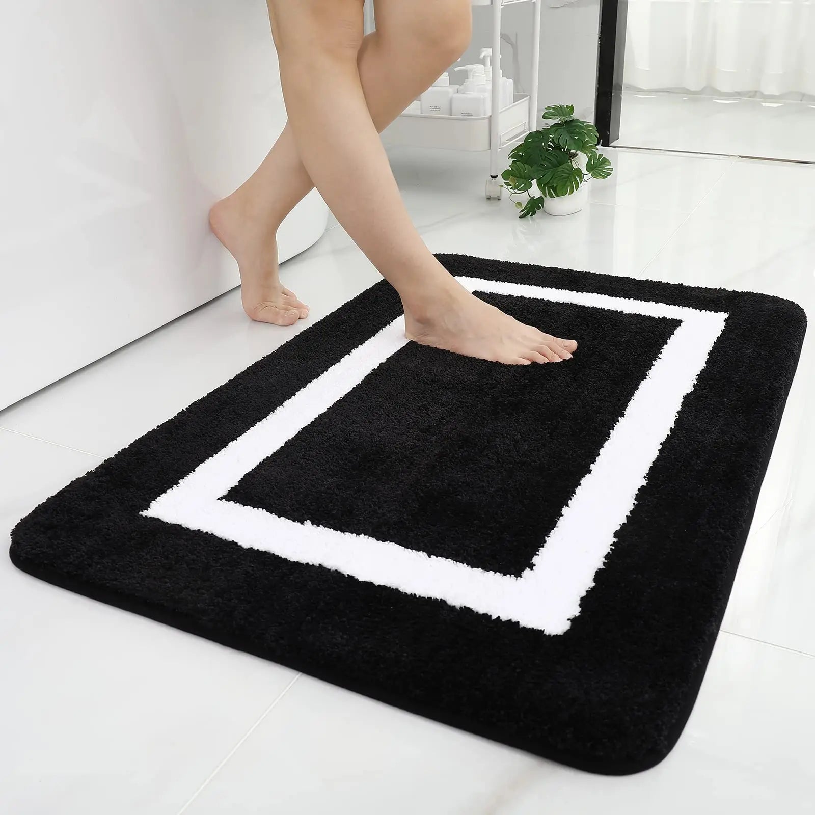 Olanly Soft Plush Non-Slip Bath Rug Frame Design 5 Colours 4 Sizes - T.O.M.S Direct