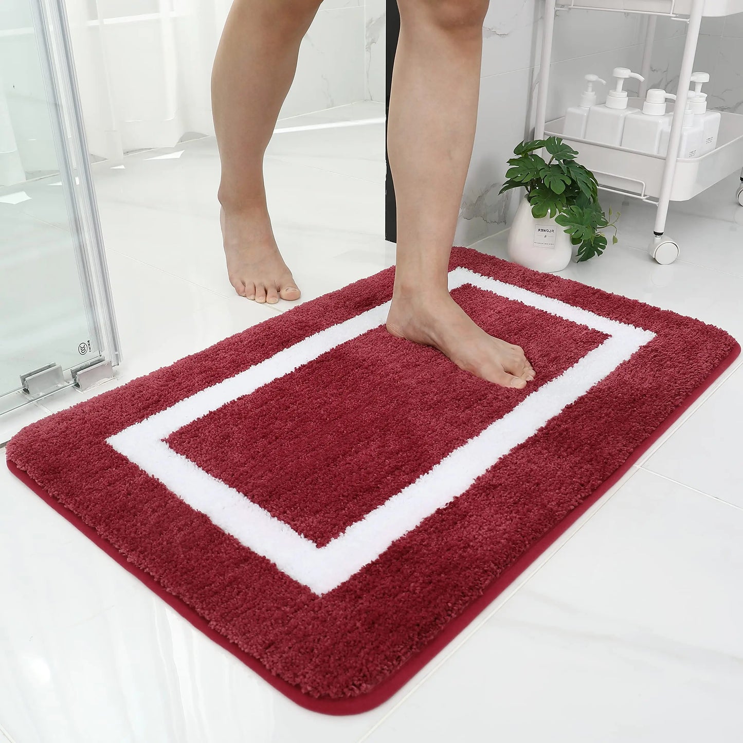 Olanly Soft Plush Non-Slip Bath Rug Frame Design 5 Colours 4 Sizes - T.O.M.S Direct