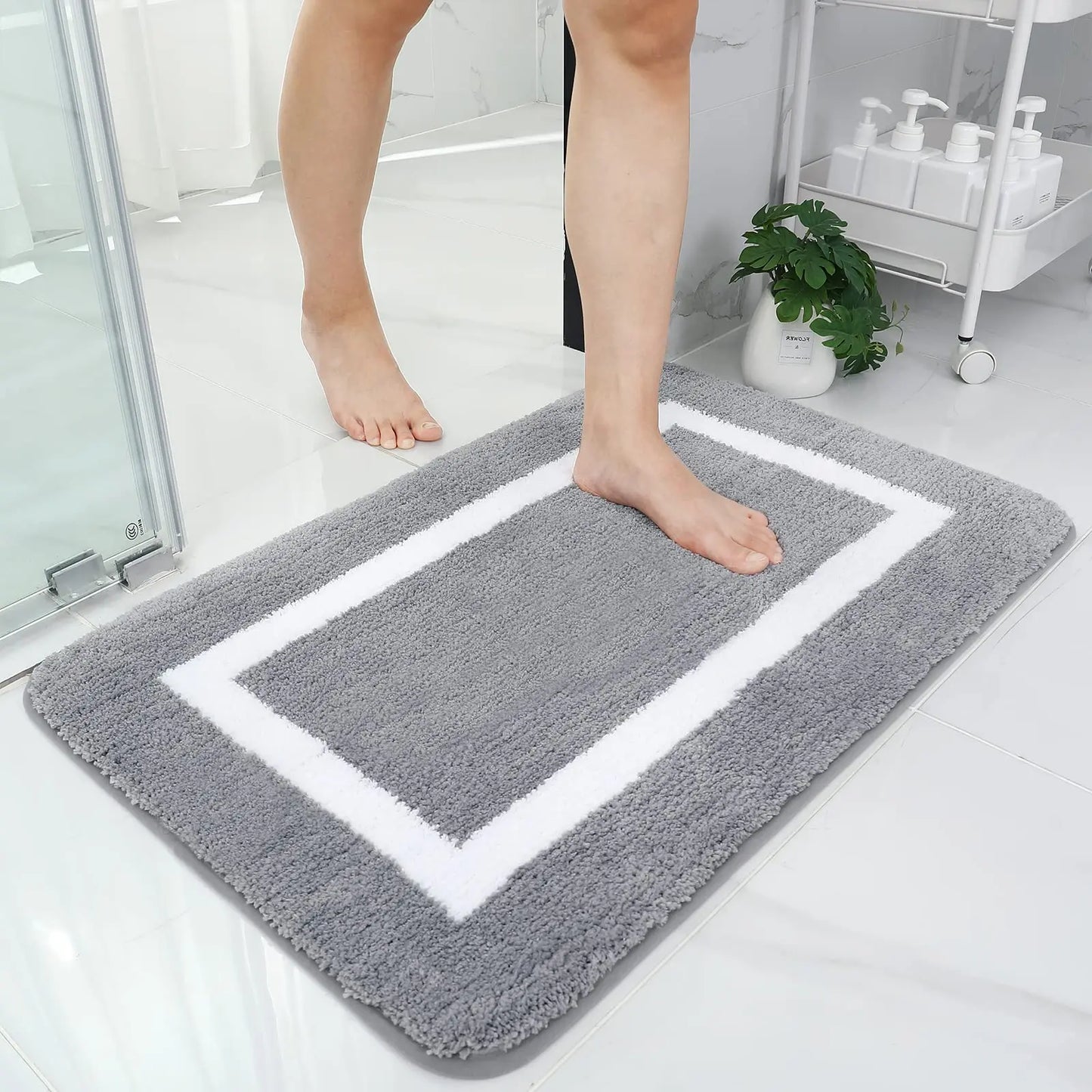 Olanly Soft Plush Non-Slip Bath Rug Frame Design 5 Colours 4 Sizes - T.O.M.S Direct