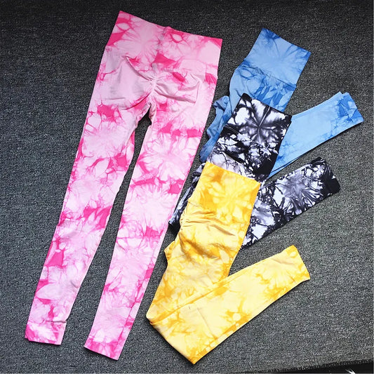 Women’s Tie Dye Effect Nylon Yoga Pants 6 Colours - T.O.M.S Direct