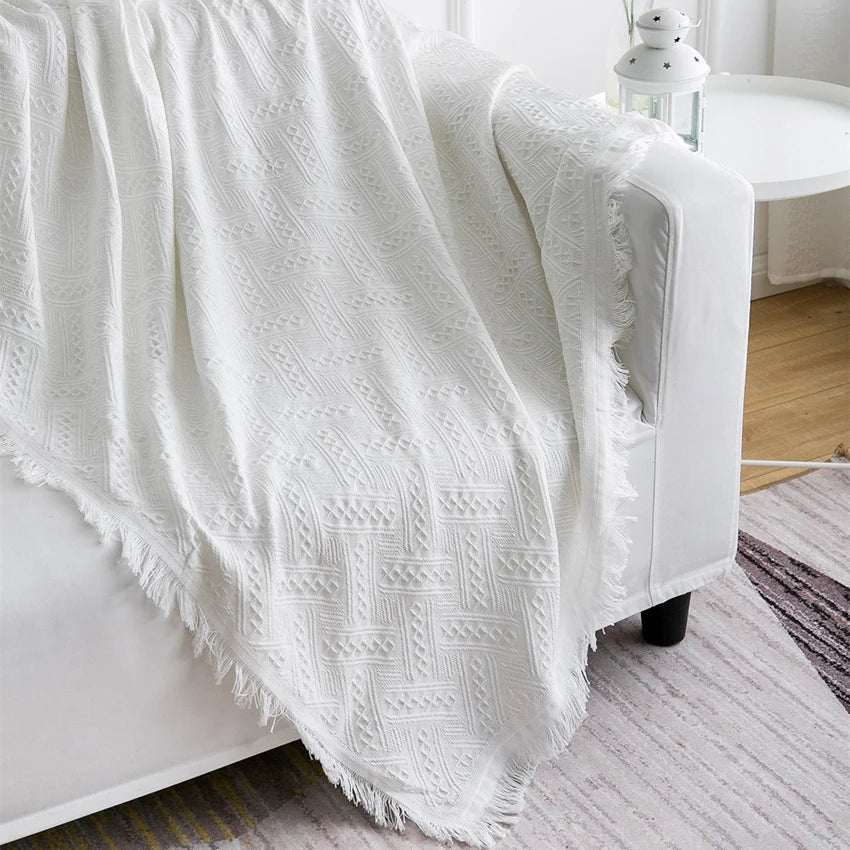 WHQ White or Grey Plaid Polyester Blanket Throw Various Sizes - T.O.M.S Direct