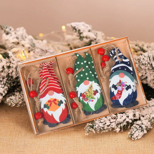 9pc Wooden Xmas Tree Hanging Pendants 8 Designs - T.O.M.S Direct