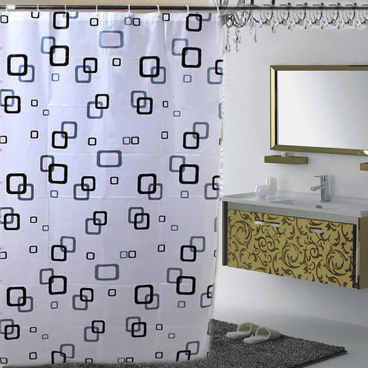 Plaid Shower Curtain Bath Polyester w/ Hooks 180x180cm or 180x200cm - T.O.M.S Direct