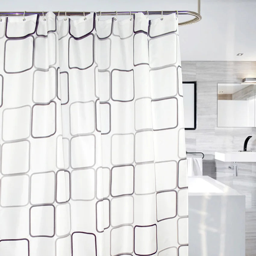 White Square Lattice Shower Curtain w/ 12 Hooks 19 Sizes - T.O.M.S Direct