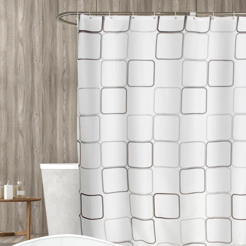 White Square Lattice Shower Curtain w/ 12 Hooks 19 Sizes - T.O.M.S Direct