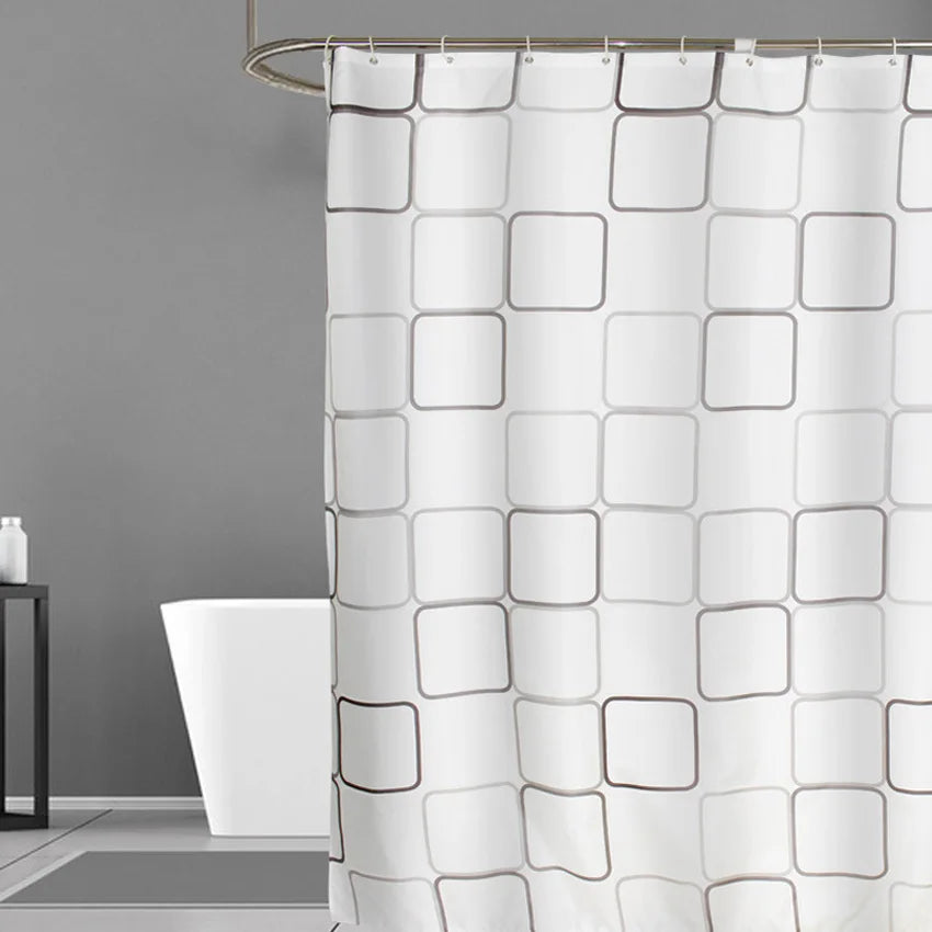 White Square Lattice Shower Curtain w/ 12 Hooks 19 Sizes - T.O.M.S Direct