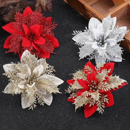 5 or 10pc Artificial Christmas Flower Tree Ornament 8 Colours - T.O.M.S Direct