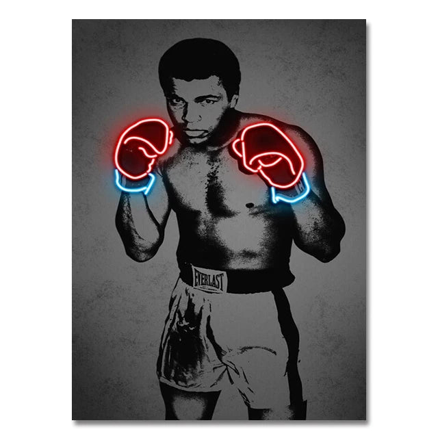 Boxing Greats Tyson or Ali Neon Effect Wall Art Canvas - T.O.M.S Direct