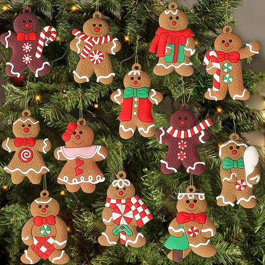 12pc Gingerbread People Tree Hanging Ornaments 6 Designs - T.O.M.S Direct