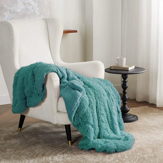 Solid Colour Shaggy Sherpa Blanket Throw 11 Colours - T.O.M.S Direct