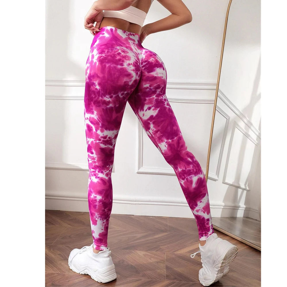 Women’s Tie Dye Effect Seamless Scrunch Butt Leggings 33 Designs - T.O.M.S Direct