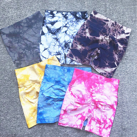 Women’s Tie Dye Effect Nylon Yoga Shorts 6 Colours - T.O.M.S Direct