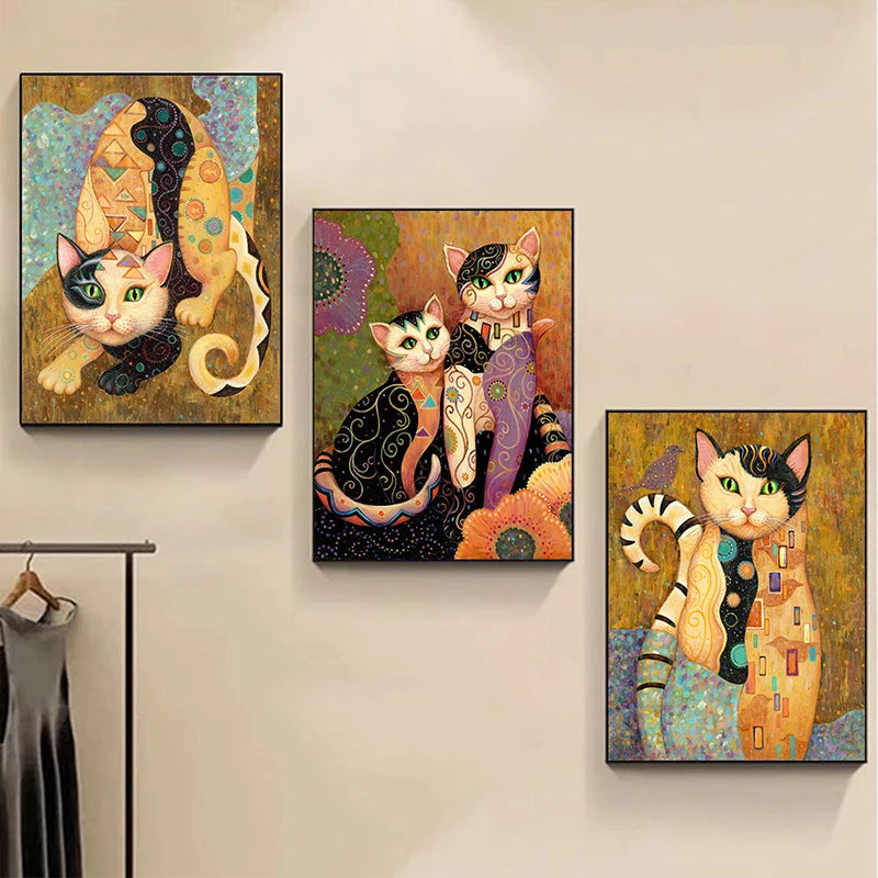 Gustav Klimt Style Cat Wall Art Canvas 9 Designs - T.O.M.S Direct