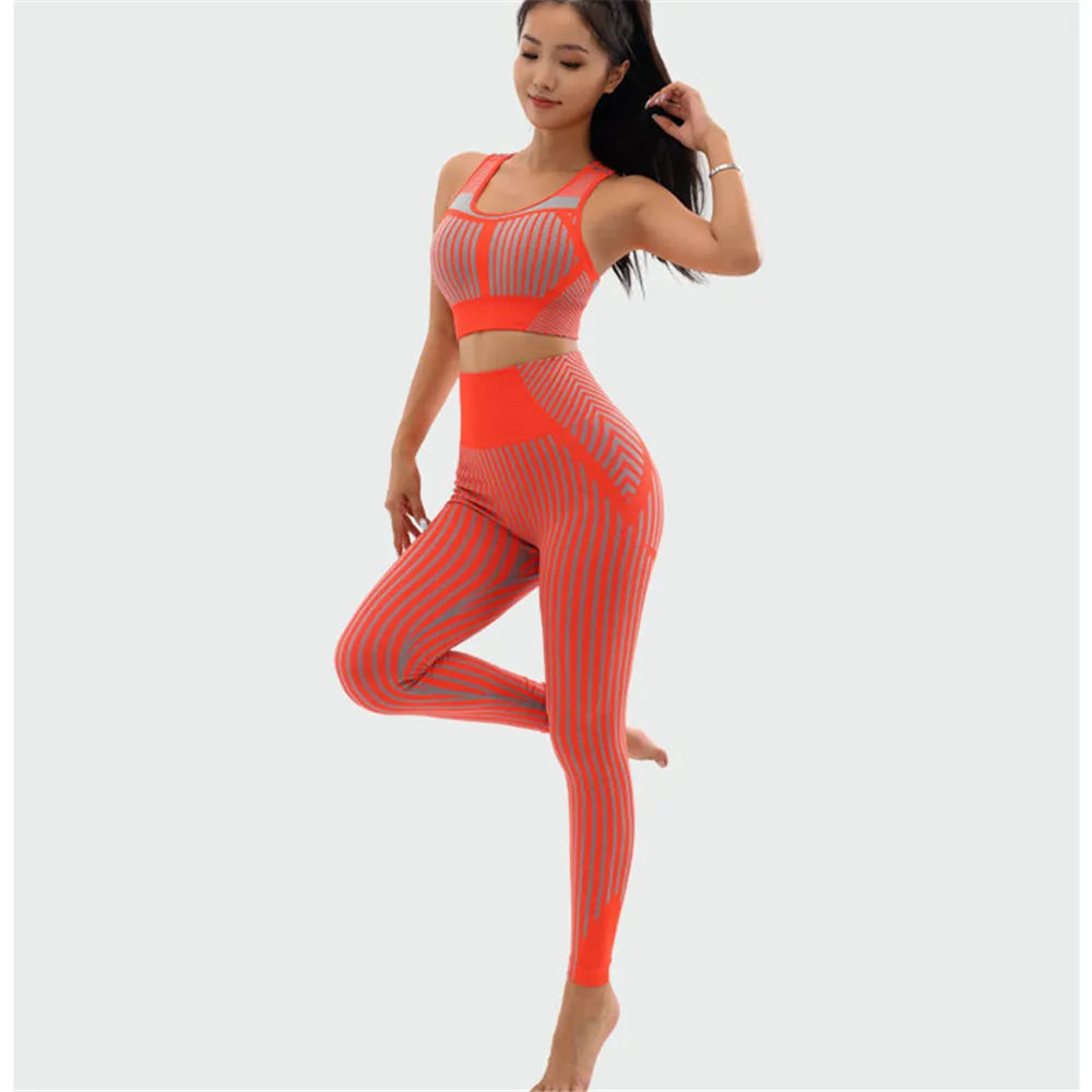 Women’s 2pc Stripe Seamless Yoga Set 5 Colours - T.O.M.S Direct