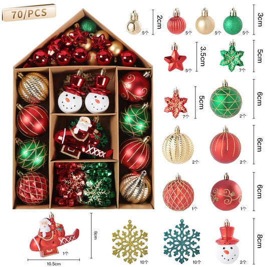 70pc Tree Hanging Baubles & Decorations Set - T.O.M.S Direct