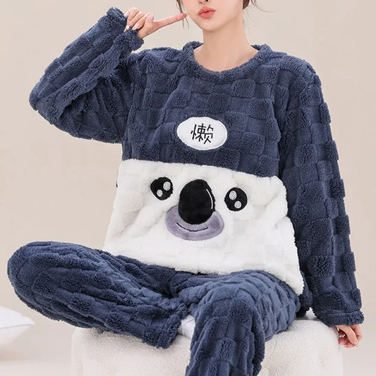 2pc Bear Design Polyester Fleece Pyjama Set - T.O.M.S Direct