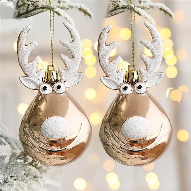 2pc Shiny Reindeer Baubles 4 Designs - T.O.M.S Direct