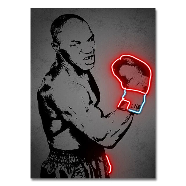 Boxing Greats Tyson or Ali Neon Effect Wall Art Canvas - T.O.M.S Direct