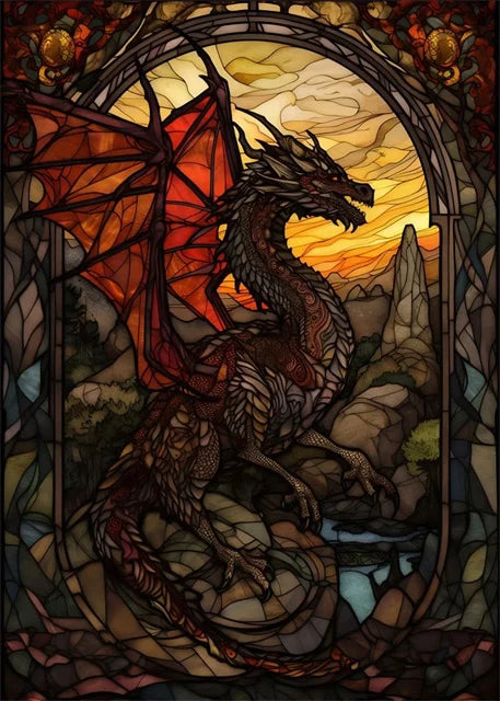 Stained Glass Dragon Wall Art Canvas 22 Designs - T.O.M.S Direct