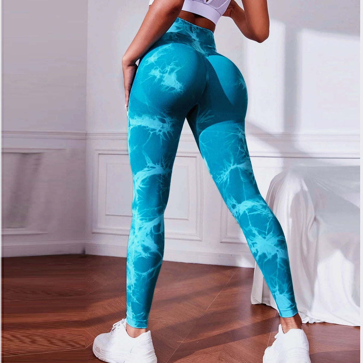 Women’s Tie Dye Effect Seamless Scrunch Butt Leggings 33 Designs - T.O.M.S Direct