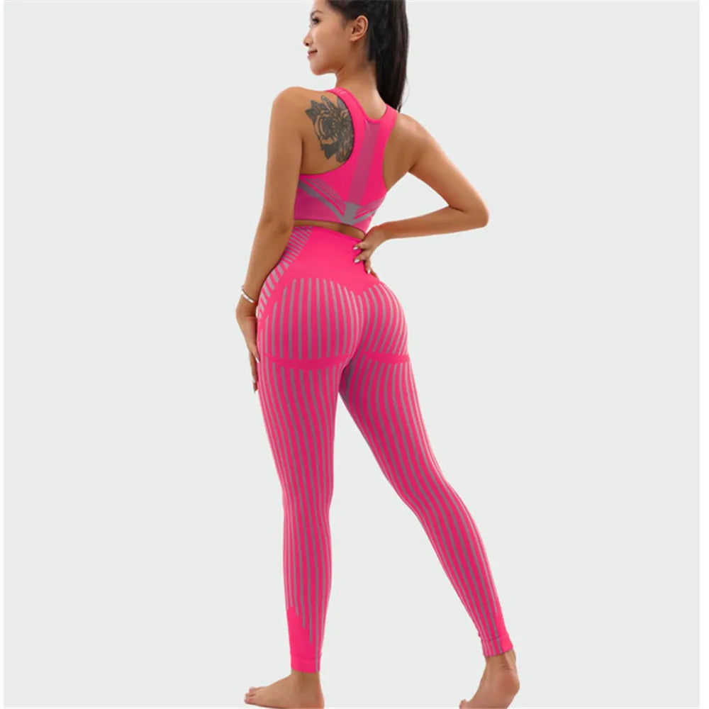 Women’s 2pc Stripe Seamless Yoga Set 5 Colours - T.O.M.S Direct