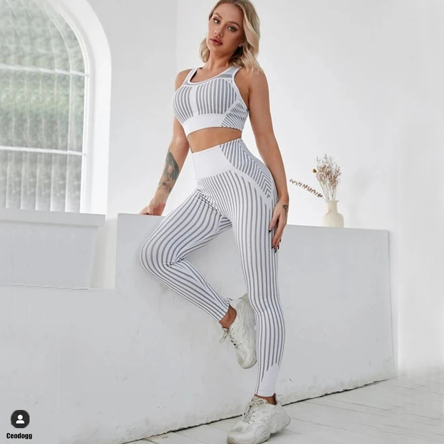 Women’s 2pc Stripe Seamless Yoga Set 5 Colours - T.O.M.S Direct