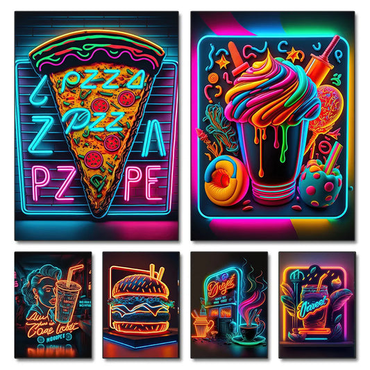 Neon Design Fast Food Wall Art Canvas 16 Designs - T.O.M.S Direct