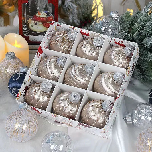 9pc 8cm Decorative Tree Baubles 5 Colours - T.O.M.S Direct