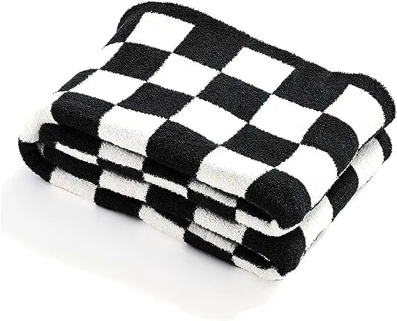 Grid Checkerboard Microfibre Coral Fleece Blanket Throw 6 Colours - T.O.M.S Direct