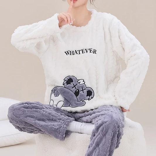 2pc Whatever Bear Polyester Fleece Pyjama Set - T.O.M.S Direct