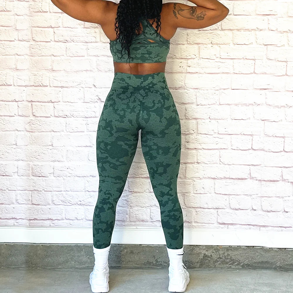 Women’s 2pc Camo Seamless Nylon Sports Bra & Leggings Set 5 Colours 2 Styles - T.O.M.S Direct