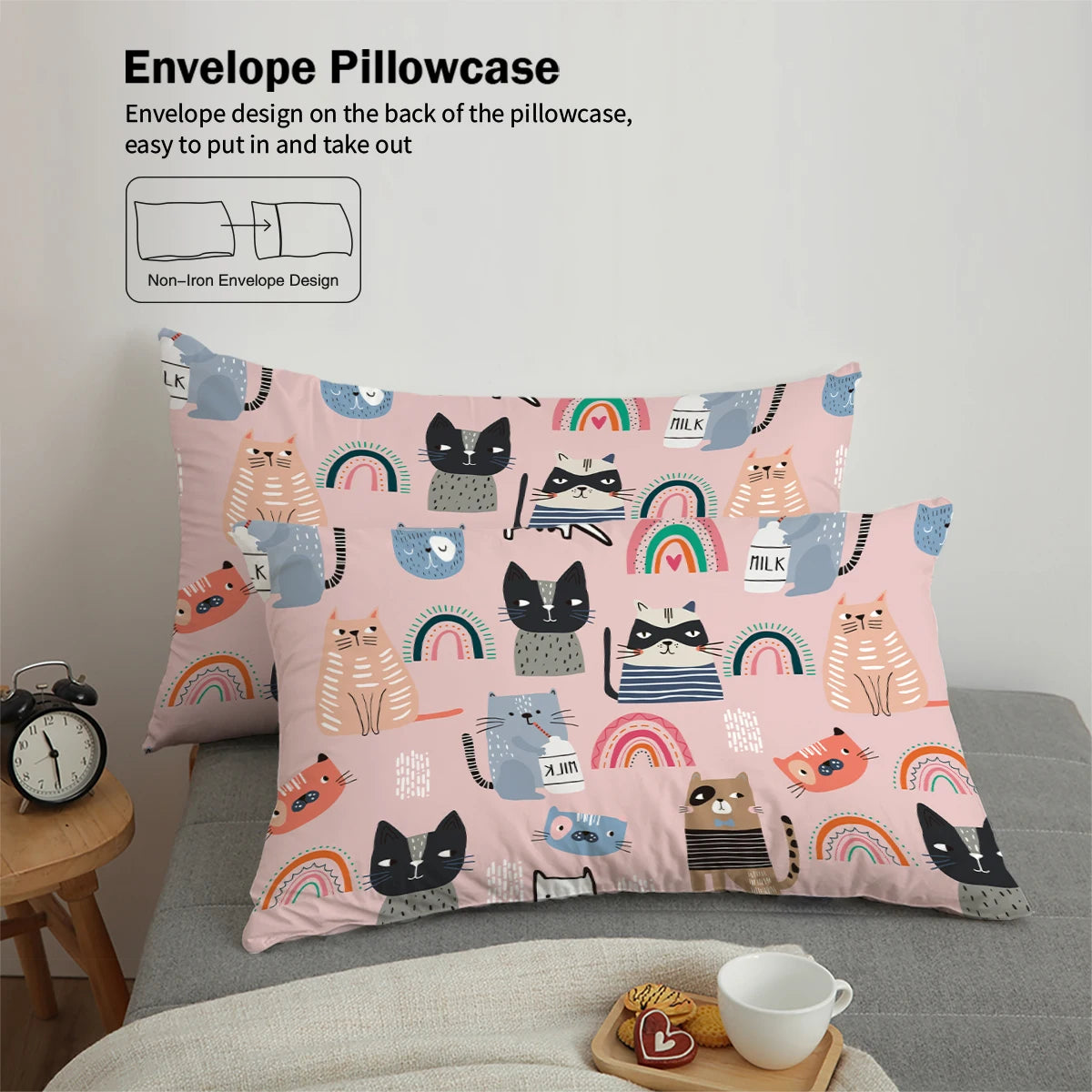 Cat & Rainbow Design Duvet Set - T.O.M.S Direct