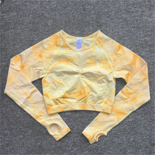 Women’s Tie Dye Effect Nylon Long Sleeve Yoga Top 6 Colours - T.O.M.S Direct