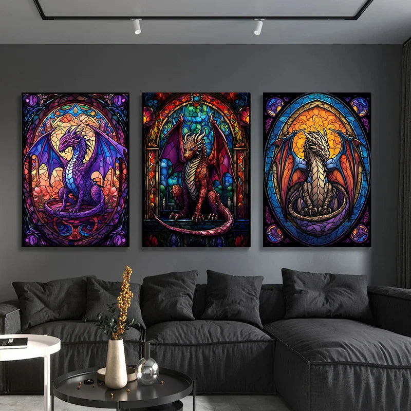 Stained Glass Dragon Wall Art Canvas 22 Designs - T.O.M.S Direct