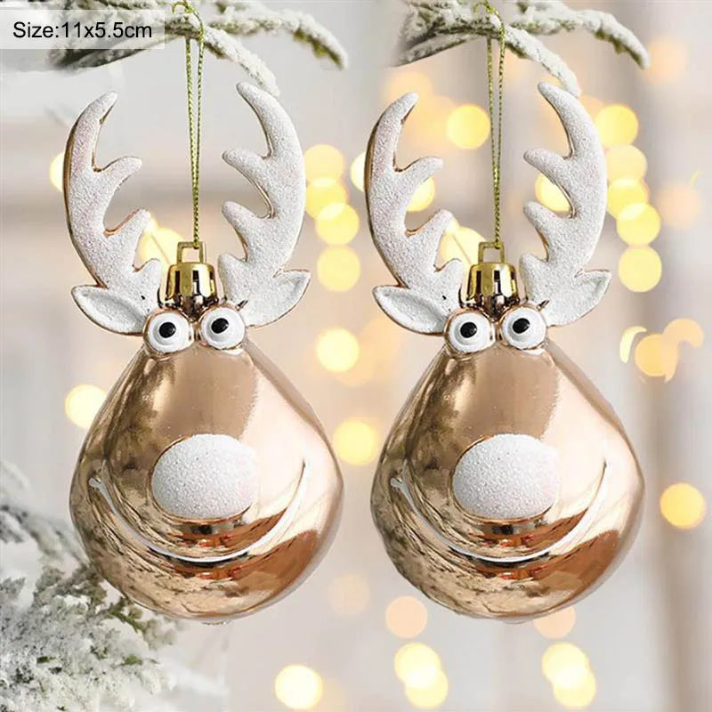 2pc Shiny Reindeer Baubles 4 Designs - T.O.M.S Direct