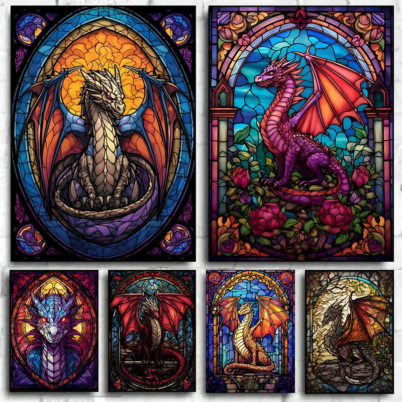 Stained Glass Dragon Wall Art Canvas 22 Designs - T.O.M.S Direct