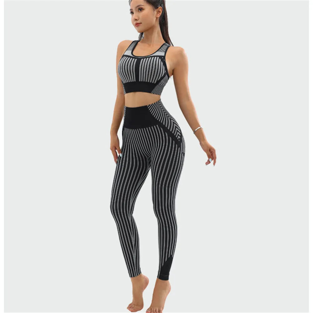 Women’s 2pc Stripe Seamless Yoga Set 5 Colours - T.O.M.S Direct