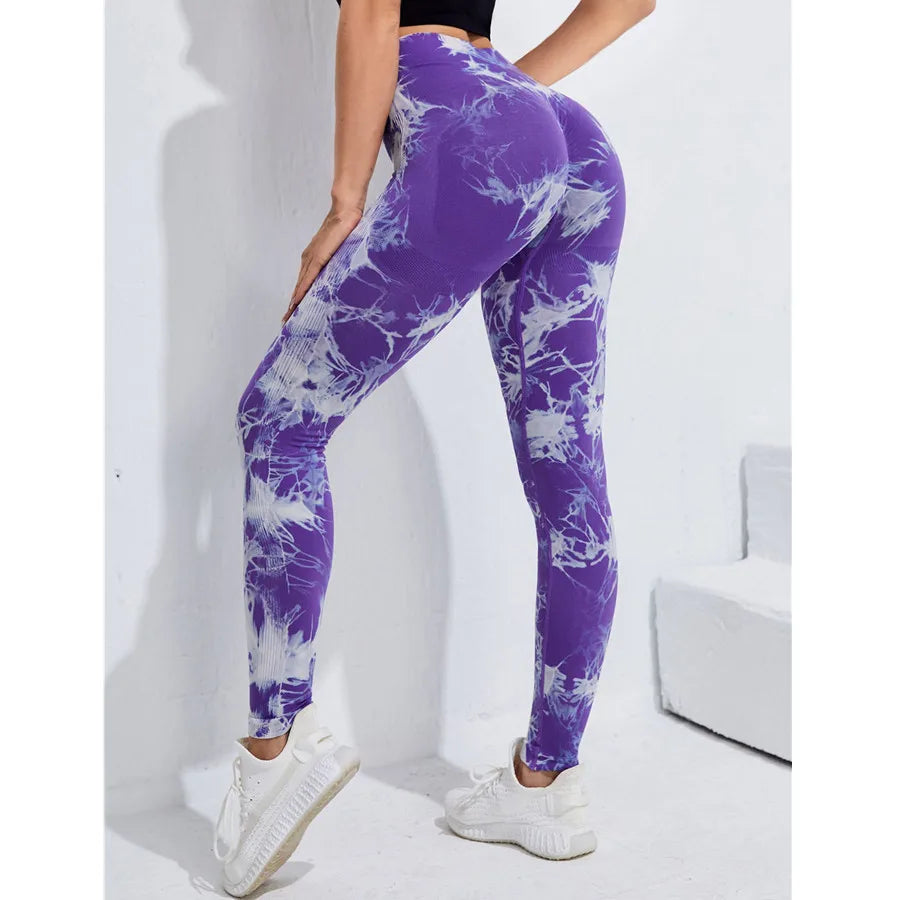 Women’s Tie Dye Effect Seamless Scrunch Butt Leggings 33 Designs - T.O.M.S Direct